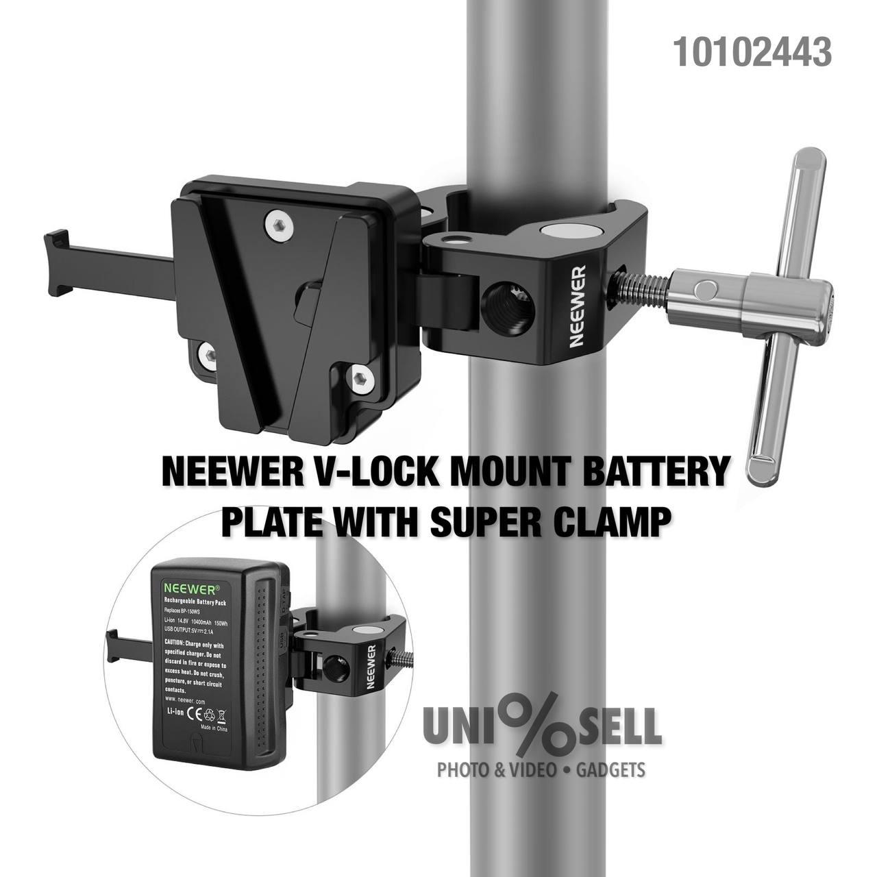 NEEWER 10102443 V-LOCK MOUNT BATTERY PLATE WITH SUPER CLAMP